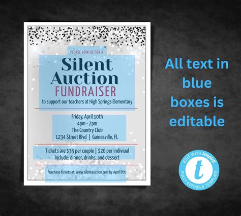 Silent Auction Flyer Template School Event Community - Etsy