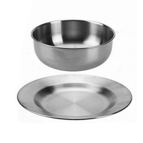 Eight-Piece Stainless Steel Dinner Plates & Bowls Camping Set