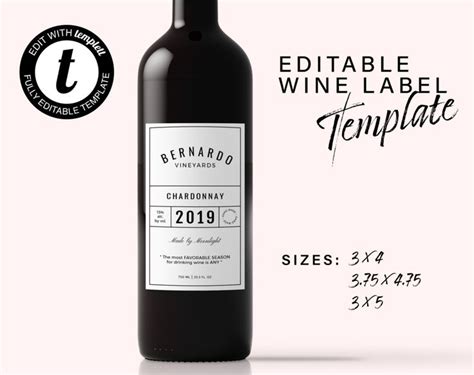 Modern Wine Label, Wine Bottle Design, Wine Label Template, Custom ...