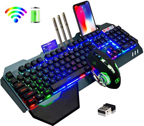 Wireless Gaming Keyboard and Mouse,Rainbow Backlit Rechargeable ...