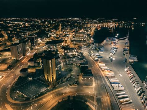 Aerial View of City Center during Night Time · Free Stock Photo