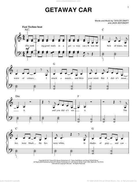 Getaway Car sheet music for piano solo (PDF-interactive)