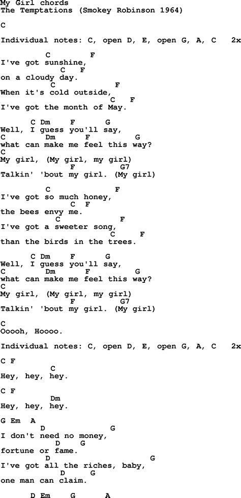 Song lyrics with guitar chords for My Girl