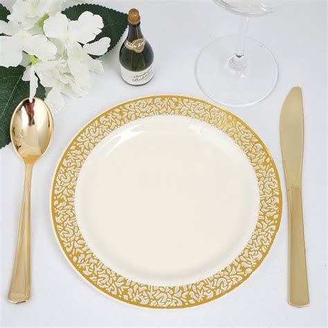 Efavormart 50 Pcs - Gold Trimmed Round Disposable Plastic Plate Dinner ...