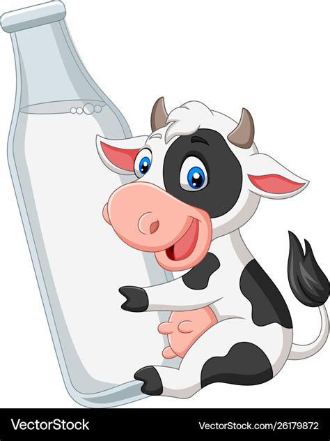 Cartoon baby cow with milk bottle Royalty Free Vector Image