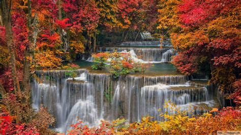 Waterfall Autumn Forest 4K wallpaper download