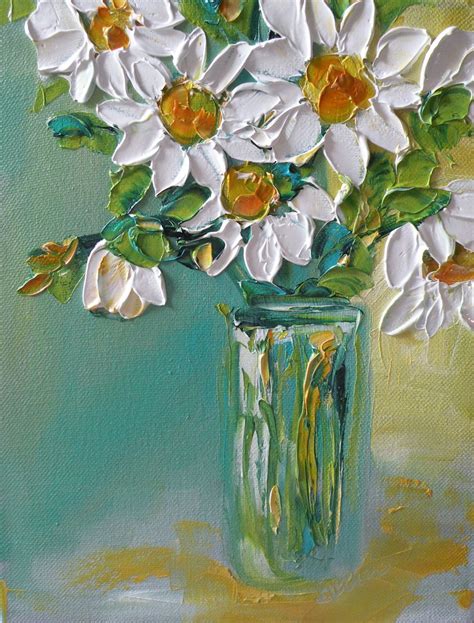 Original Oil Painting impasto Daisy Flowers Bouquet on canvas palette ...