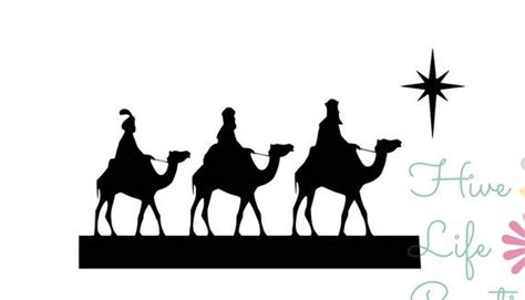 three wise men riding on camels with the star above them