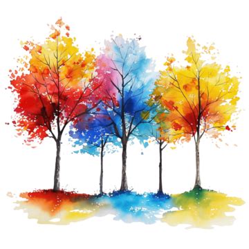 Colorful Trees Watercolor Painting, Watercolor, Painting, Trees PNG ...