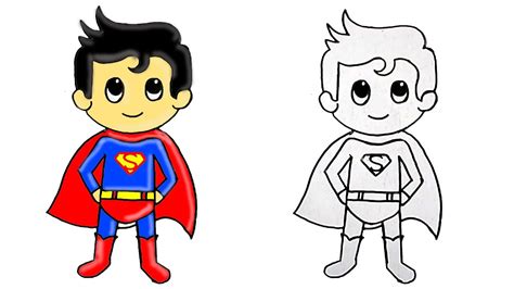 How to Draw Superhero Superman Cute Step by Step