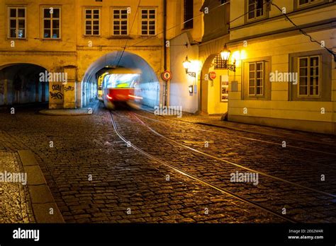 Night tram in Prague Stock Photo - Alamy