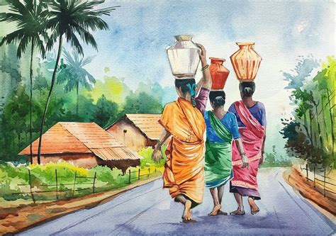 Watercolor Paintings Of Village