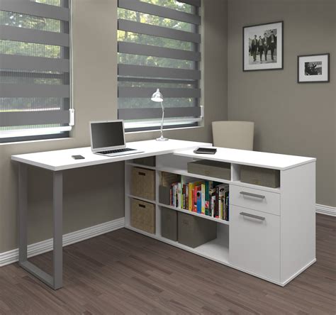 59" x 59" White L-shaped Desk w Integrated Storage by Bestar ...