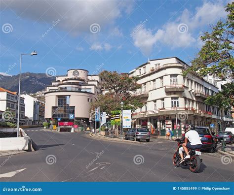 A Main Road in Funchal City Center with Traffic and Motorcycle with ...