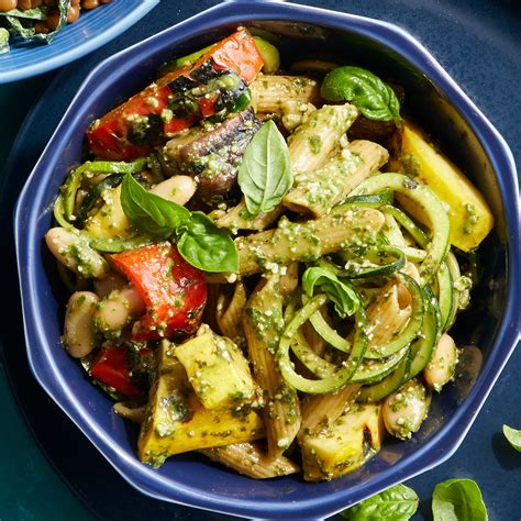 Basil Pesto Pasta with Grilled Vegetables Recipe | EatingWell