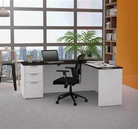 71" x 62" Modern L-shaped Desk in White & Deep Gray – ComputerDesk.com