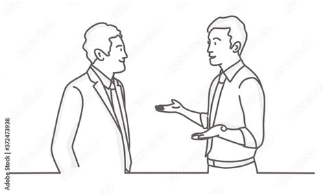 Two men talking. Business partners negotiations. Line drawing vector ...