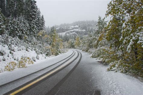 Autumn Snow On Mountain Road Stock Photo - Image of canada, aspen: 3375834