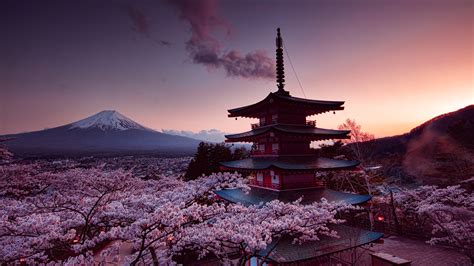 Wallpaper : Mount Fuji, Japan, cherry blossom, pink, sky 1920x1080 ...