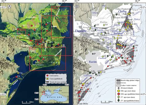 The map of Danube delta with the main geomorphological features of the ...