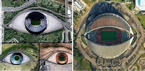 Football stadiums look like giant eyes when viewed from above ...