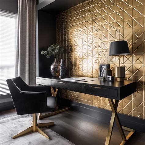 Metallic Geometric Wallpaper Elevating a Home Office Space • 333 ...