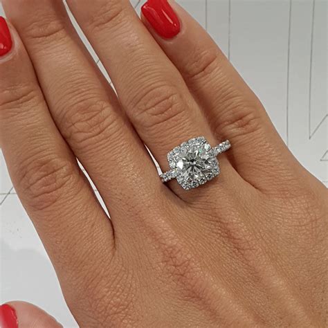 2 Carat Cushion Style Halo Lab Grown Diamond Engagement Ring - 14K Whi