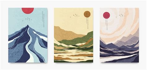 Premium Vector | A set of abstract landscapes in Japanese style. For ...