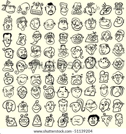 People Faces, Doodle Cartoon Expressions And Emotions, Avatar Icons ...