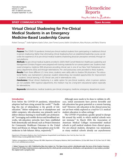 (PDF) Virtual Clinical Shadowing for Pre-Clinical Medical Students in ...