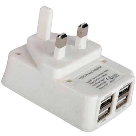 4 Ports USB Travel Charging With UK Plug White