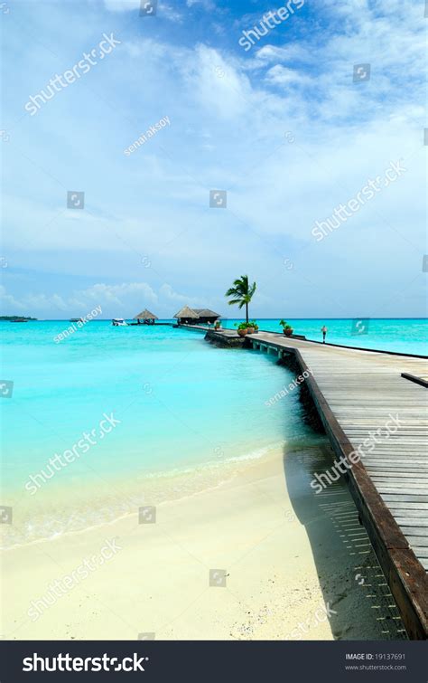 Beautiful Ocean View From Tropical Island In Maldives Stock Photo ...