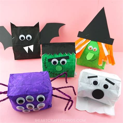 Paper Bag Halloween Crafts -Cute Witch, Bat, Frankenstein, Spider and ...