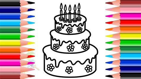 How to Draw and Color Birthday Cake for Kids 🎂 - Colouring Pages for ...