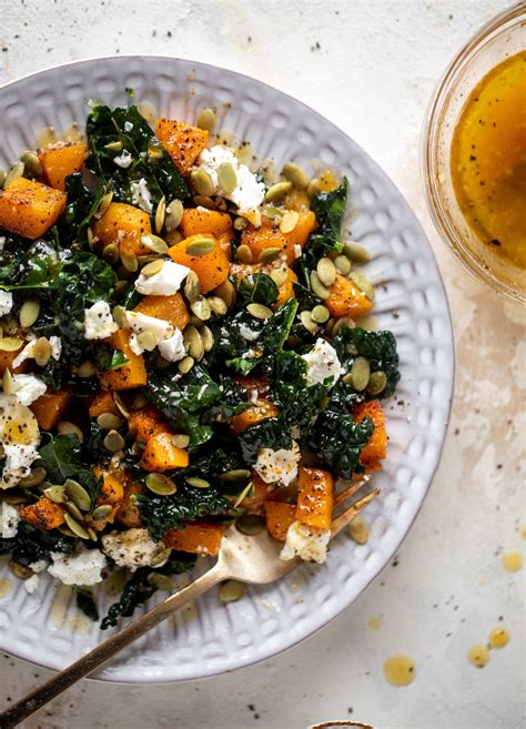 Butternut Squash Kale Salad with Goat Cheese and Apricot Vinaigrette