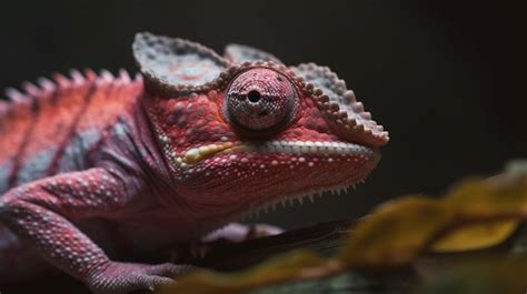 Premium Photo | A chameleon with a red head and red eyes sits on a branch.