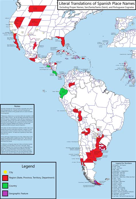 Literal Translations of Spanish Place Names [OC] : r/MapPorn