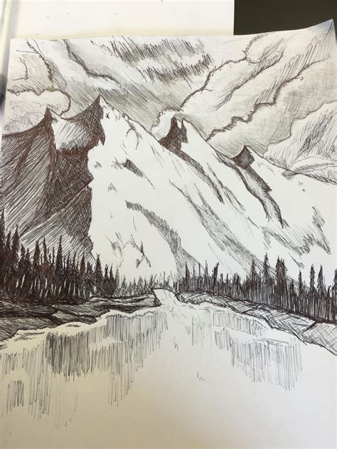 #mountains #drawing #artdrawingsbeautiful | Landscape sketch, Nature ...