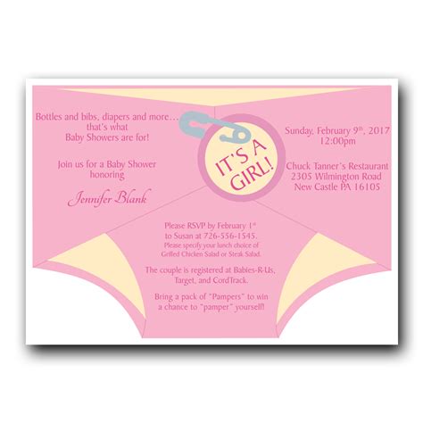 Diaper Shower Invitation - Pink - Dot and Bow