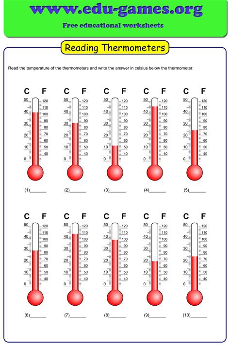 Reading Thermometer Worksheet Answers