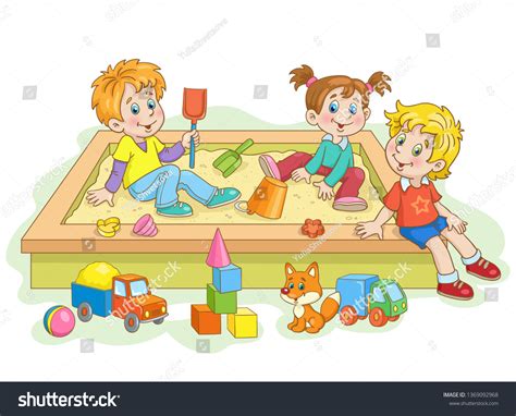 Children Play Sandbox Lots Toys Around Stock Vector (Royalty Free ...