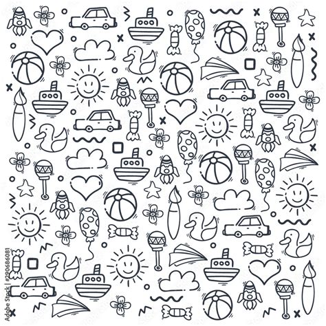 Set od Hand draw Kids doodle backgrounds. Objects from a child's life ...