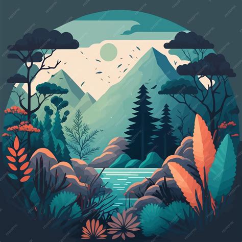 Premium Vector | Nature Mountain Forest Jungle Landscape Background in ...