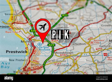 Red Pin on Paper Map Showing Position of Glasgow Prestwick Airport ...