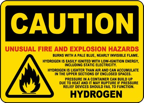 Hydrogen Fire And Explosion Hazard Sign - Large Selection & Custom Options