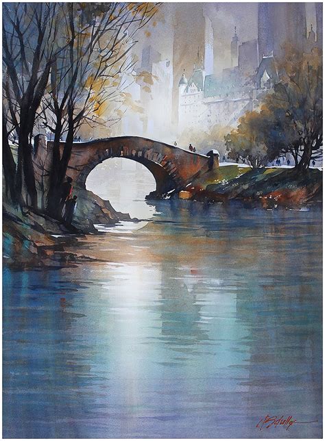 The Gapstow Bridge - NYC by Thomas W. Schaller Watercolor ~ 30 inches x ...