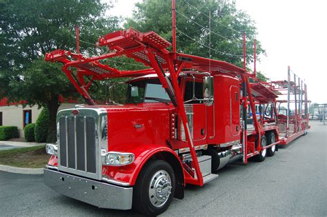 Red Peterbilt Carhauler with Cotrell headrack and Highrail trailer ...