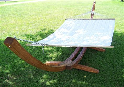 Petra Leisure 14 Ft. Teak Wooden Arc Hammock Stand + Quilted Beige ...