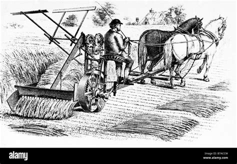 Cyrus McCormick Reaper 1840 illustration of the very first mechanical ...