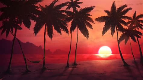 Sunset Wallpaper 4K, Tropical, Trees, Silhouette, Dawn